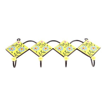 Yellow And Turquoise Ceramic Floral Tiles Hooks